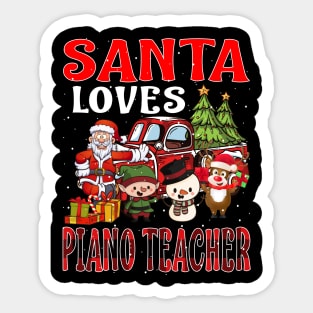 Santa Loves Piano Teacher Sticker